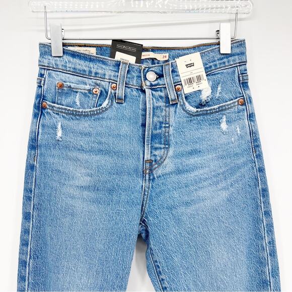 NWT Levi’s Wedgie Straight Leg High Waist Distressed Jeans 24 Jazz Devoted Wash - Picture 5 of 9
